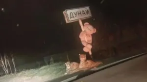 У дороги на въезде в посёлок Дунай появился «плюшевый патруль»